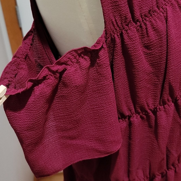 KATE MALLORY PURPLE CRINKLE TOP SHORT SLEEVE BOHEMIAN MINIMALIST GAUZE BLOUSE 3X - Picture 4 of 10